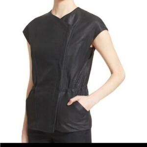 Vince Asymmetrical Zip Perforated Leather Vest‎ Size XS